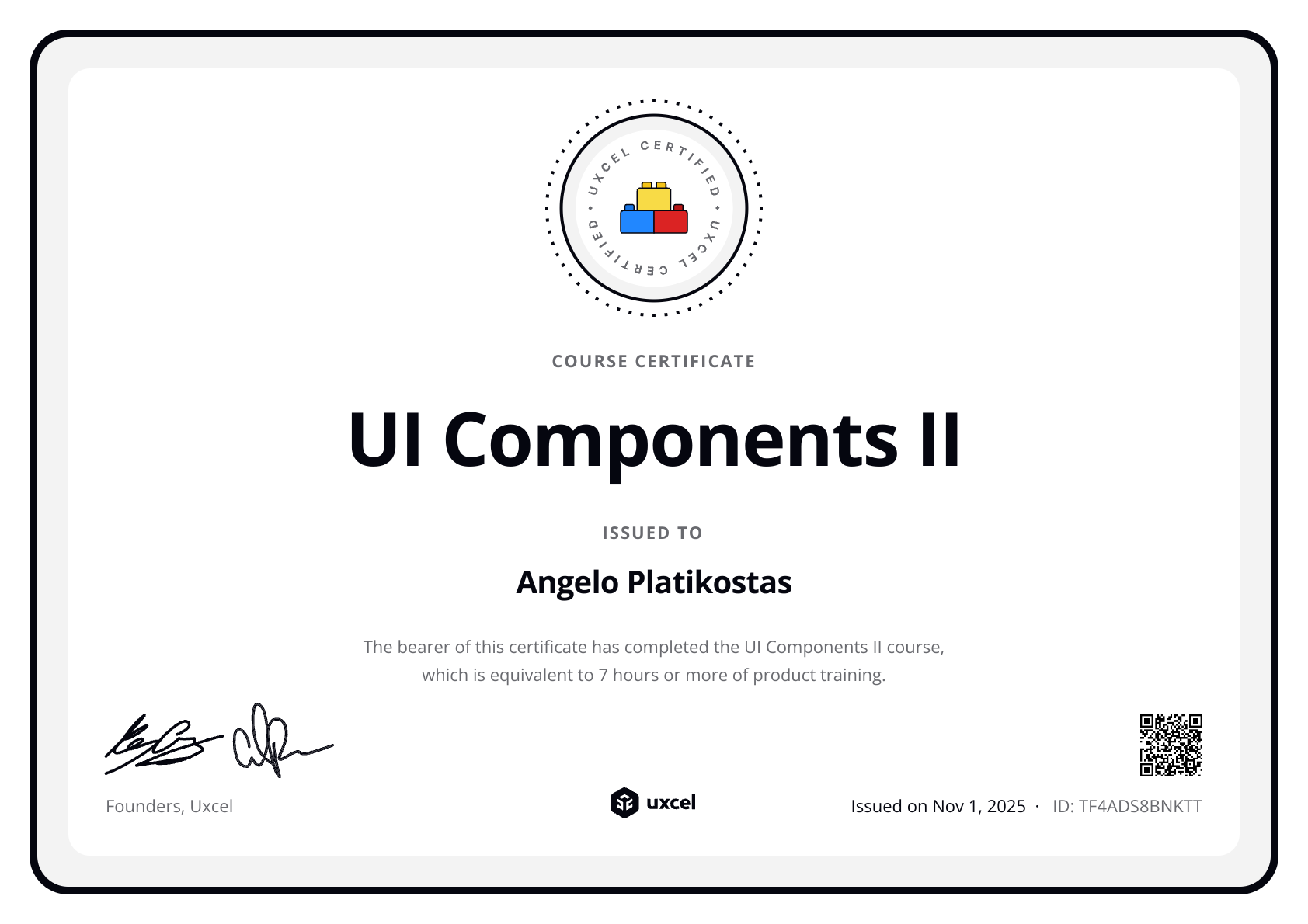 Angelo Platikostas's certificate